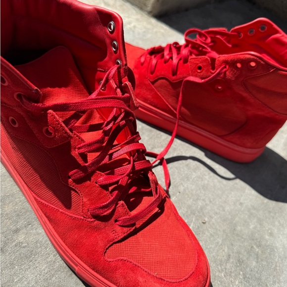 Balenciaga Men's Red Nu-buck Suede/Rubber Hi Top Sneaker - Picture 2 of 9